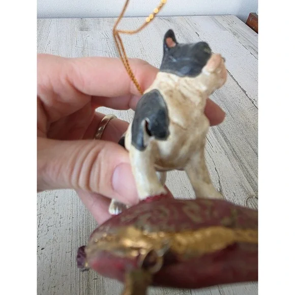 Paper mache bulldog terrier Boston dog puppy ornament pillow Xmas tree - Picture 9 of 9